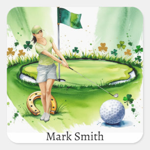 GOLFER on Golf Course St. Patrick's Day Square Sticker