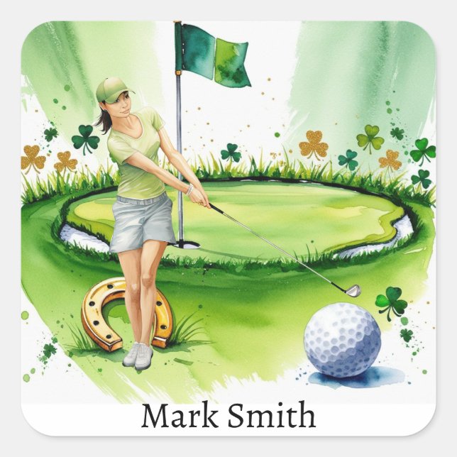  GOLFER on Golf Course  St. Patrick's Day  Square Sticker (Front)