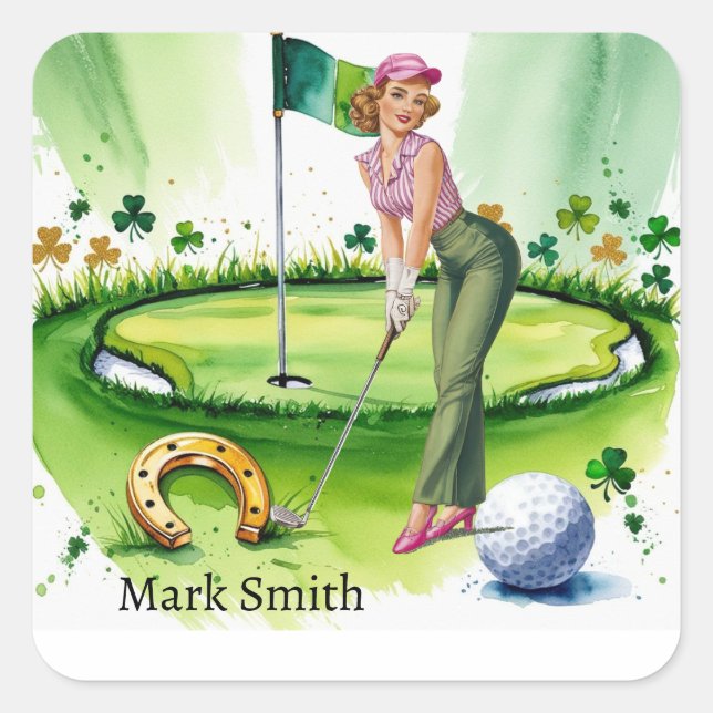  GOLFER on Golf Course  St. Patrick's Day  Square Sticker (Front)