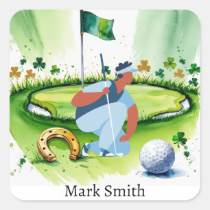  GOLFER on Golf Course  St. Patrick's Day  Square Sticker