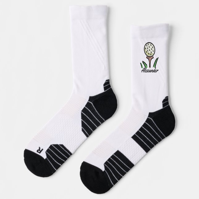 Golfer Oversized Golf Balls Gold Tees Personalised Socks (Left)