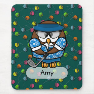 golfer owl mouse mat