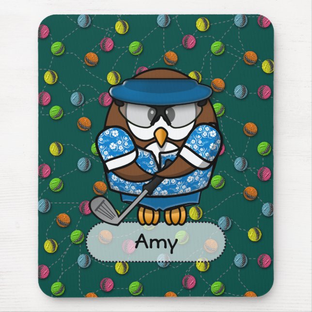 golfer owl mouse mat (Front)
