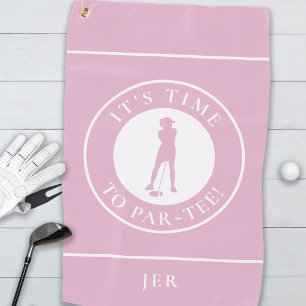 Golfer Par Tee Funny Golf Humor Monogram Cute Pink Golf Towel