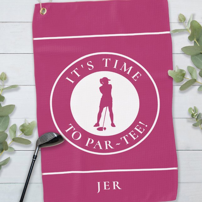 Golfer Par Tee Funny Golf Humour Monogram Cute Pin Golf Towel (Golfer Par Tee Funny Golf Humor Monogram Cute Pink Golf Towel)