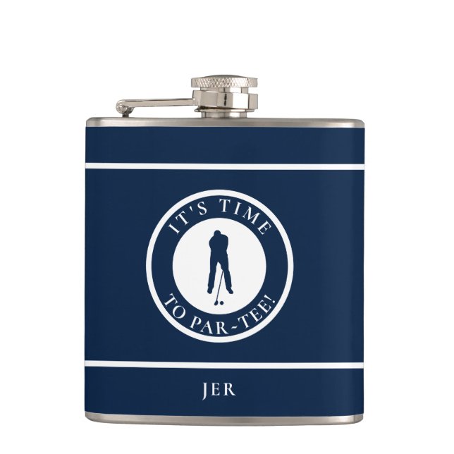 Golfer Par-Tee Funny Golf Monogram Humour For Him Hip Flask (Front)
