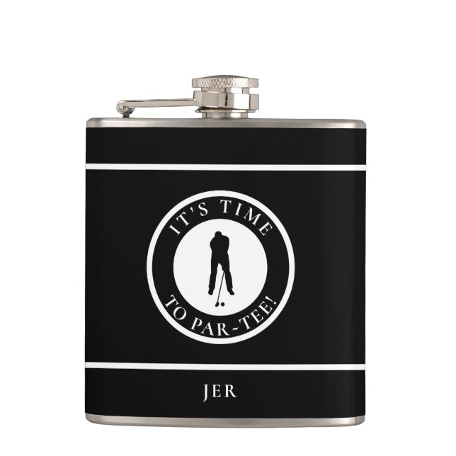 Golfer Par-Tee Funny Golf Monogram Humour For Him Hip Flask (Front)