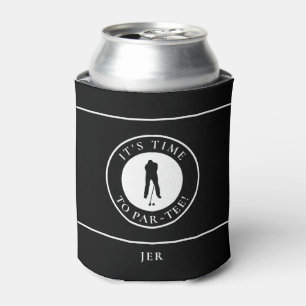 Golfer Par-Tee Time Golf Funny Monogrammed Black Can Cooler
