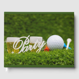 Golfer party with ball and beer par tee golf guest book