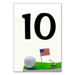 Golfer party with golf ball and U.S.A. flag Table Number