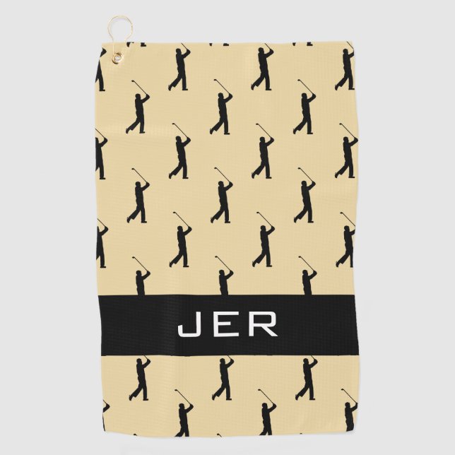 Golfer Pattern Customised Monogrammed Yellow Black Golf Towel (Front)