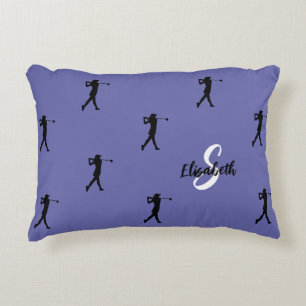 Golfer Pattern Monogrammed Golf Sports Periwinkle Decorative Cushion