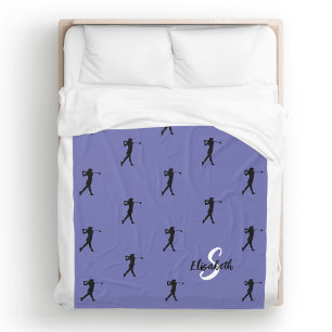 Golfer Pattern Monogrammed Periwinkle Blue Fleece Blanket