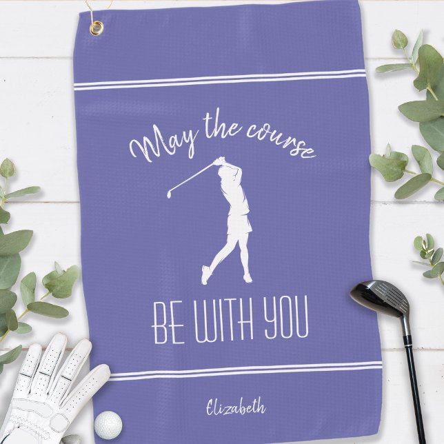 Golfer Periwinkle Blue Golf Course Lady Monogram Towel (Custom Golfer Periwinkle Blue Golf Course Lady Monogrammed Name Golf Towel For Her)