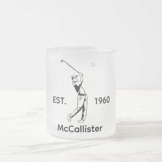 Golfer Personalised name and year  Frosted Glass Coffee Mug (Center)