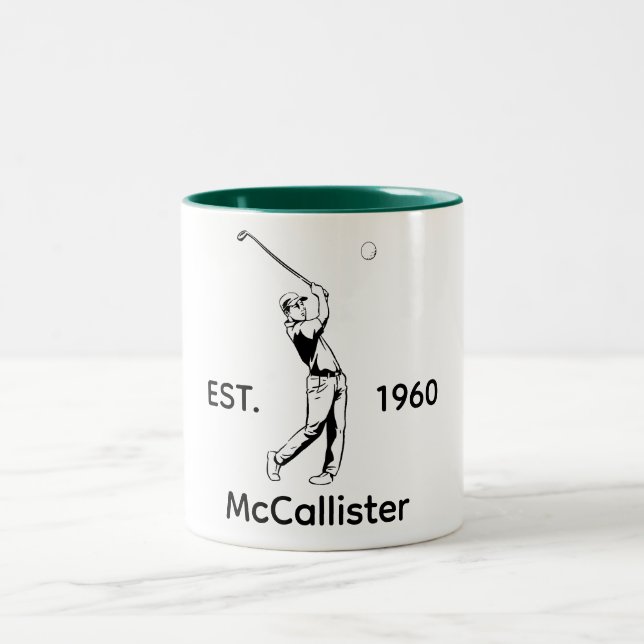 Golfer Personalised name and year  Two-Tone Coffee Mug (Center)