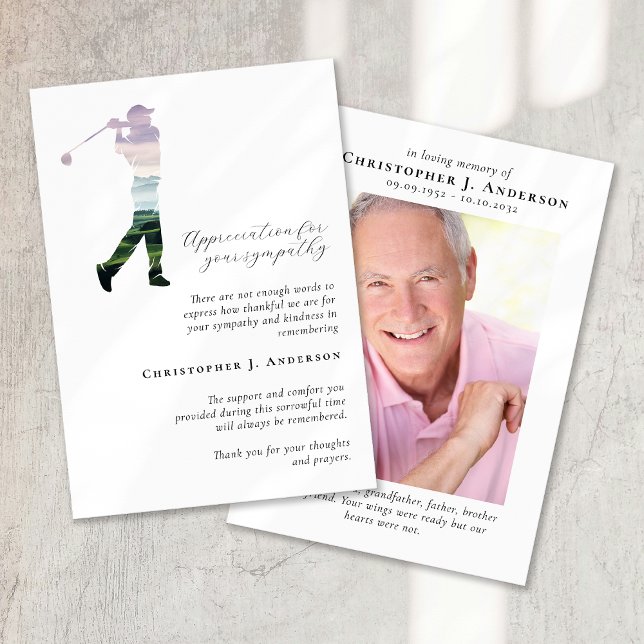 Golfer Photo Sympathy Funeral Memorial Thank You Card (Creator Uploaded)