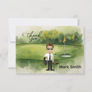 Golfer Pilot on Golf Course with text Thank you  Card