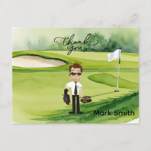 Golfer Pilot on Golf Course with text Thank you  Postcard
