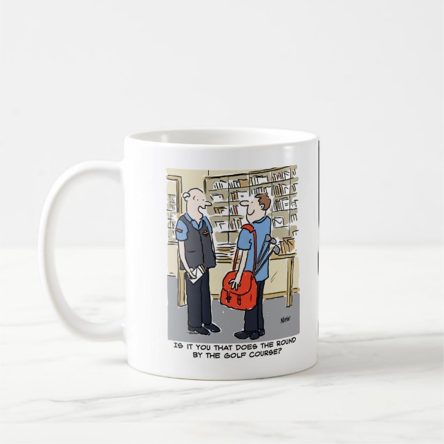 Golfer Postman Loves Golf Cartoon Coffee Mug (Left)