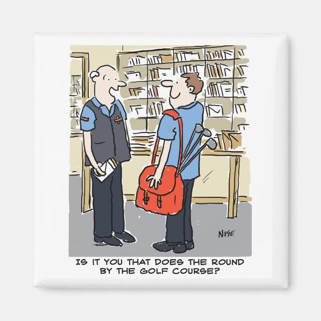 Golfer Postman Loves Golf Cartoon Magnet (Front)