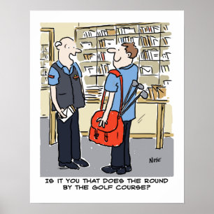 Golfer Postman Loves Golf Cartoon Poster