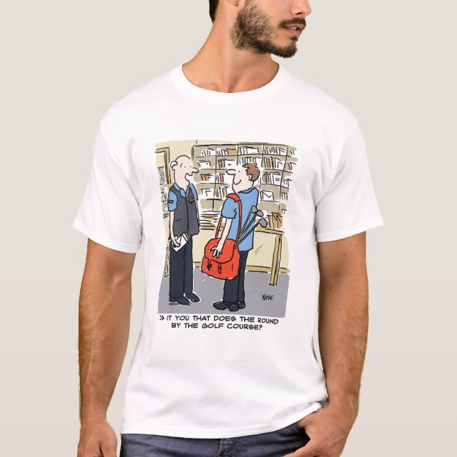Golfer Postman Loves Golf Cartoon T-Shirt (Front)