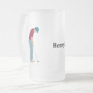 Golfer Putting Ball Frosted Glass Beer Mug