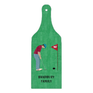 Golfer Putting Ball on Green Background  Cutting Board