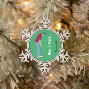 Golfer Putting Ball Snowflake Pewter Christmas Ornament