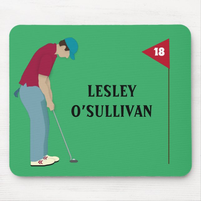 Golfer Putting Ball Themed Green Mouse Mat (Front)