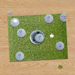 Golfer Putting Practice Golf Balls on Green Grass Jigsaw Puzzle<br><div class="desc">"Putt" your time to good use. Add your initial and number to these golf balls on the green. Makes a great gift for golfers and dads that love puzzles.</div>