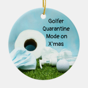 Golfer quarantine Christmas face mask and tissue Ceramic Tree Decoration