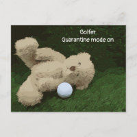 Golfer quarantine mode on teddy bear and golf ball