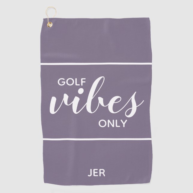 Golfer Quote Golf Vibes Only Custom | Purple Golf Towel (Front)
