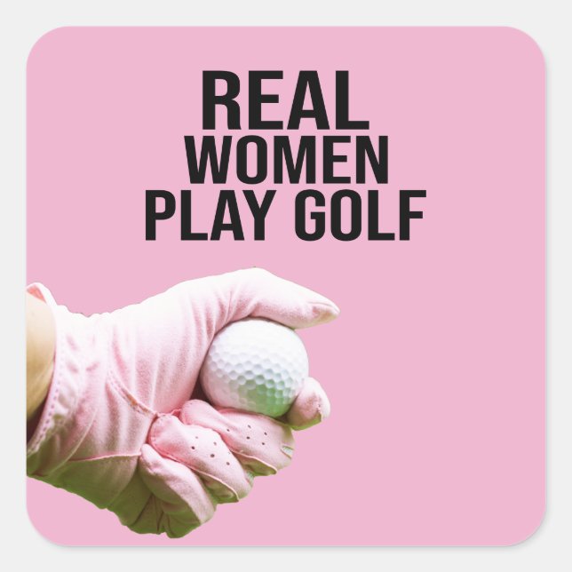 Golfer real women play golf square sticker (Front)