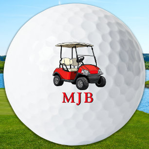 Golfer Red Cart Personalised 3 Initial Monogram Golf Balls