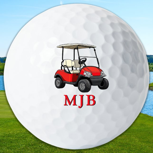 Golfer Red Cart Personalised 3 Initial Monogram Golf Balls (Creator Uploaded)