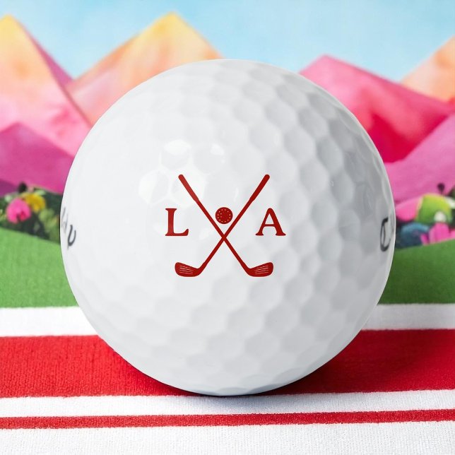 Golfer Red Initials with Crossed Clubs Golf Balls (Creator Uploaded)