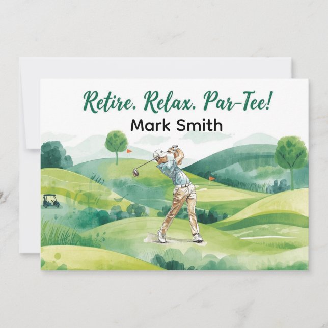 Golfer retirement par tee party golfing on course invitation (Front)