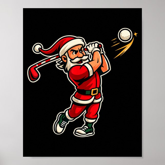 Golfer Santa Christmas Golf Shirt Men Kids Boys Go Poster (Front)