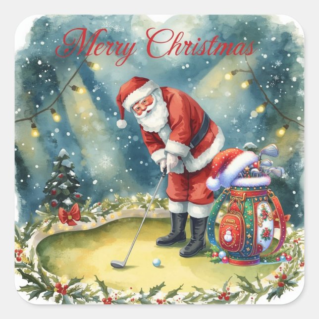 Golfer Santa Claus  golf   Merry Christmas  Square Sticker (Front)