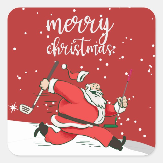 Golfer Santa Claus  golf   Merry Christmas  Square Sticker (Front)