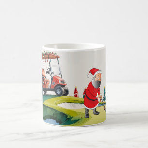 Golfer Santa Claus golfing at course Christmas Coffee Mug