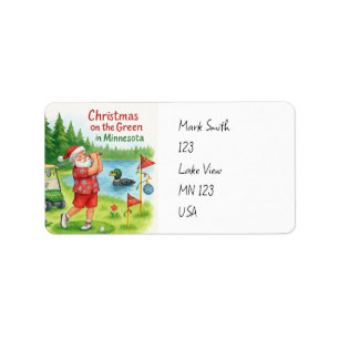 Golfer Santa Claus Golfing in Minnesota Lake view Label