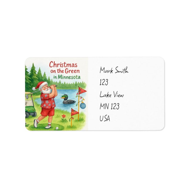 Golfer Santa Claus Golfing in Minnesota Lake view Label (Front)