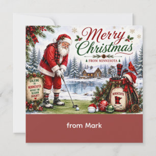 Golfer Santa Claus Golfing in Minnesota on Green Holiday Card