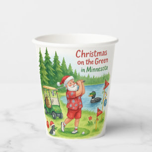 Golfer Santa Claus Golfing in Minnesota on Green Paper Cups