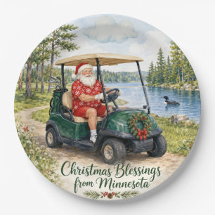 Golfer Santa Claus Golfing in Minnesota on Green Paper Plate