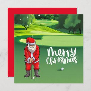 Golfer Santa Claus golfing on green on Christmas